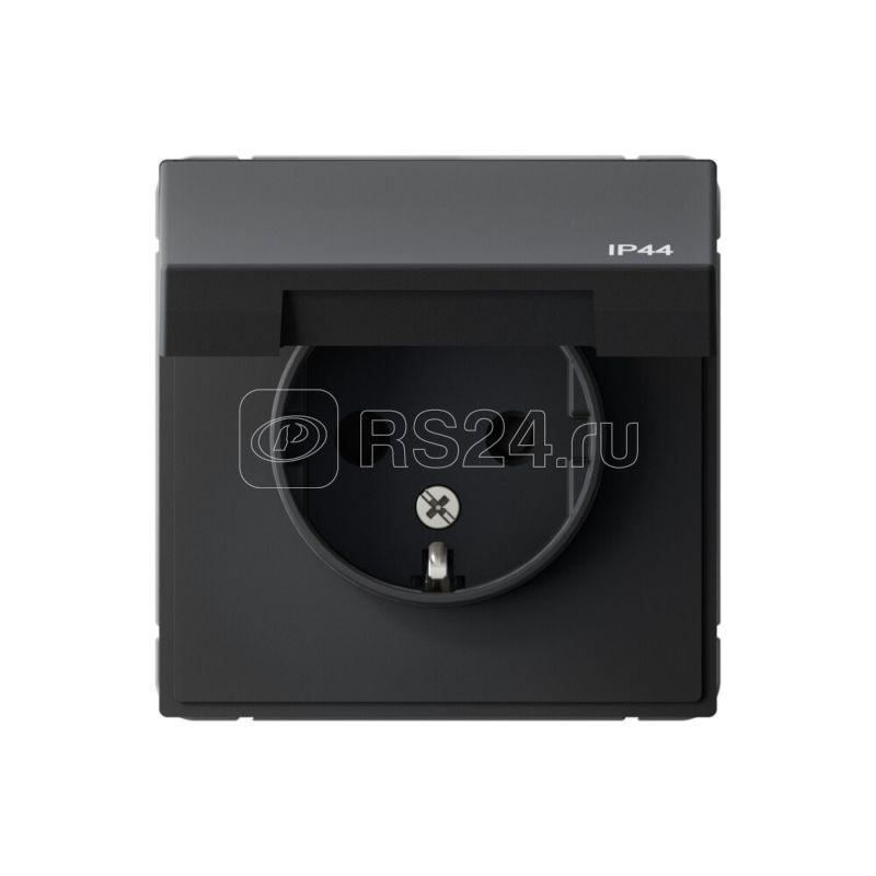 Розетка ArtGallery 16А IP44 с заземл. защ. шторки с крышкой механизм карбон SE GAL441046