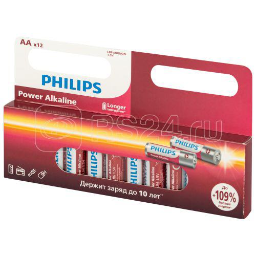 Элемент питания алкалиновый AA/LR6 1.5В Power (блист.12шт) LR6P12W/51 Philips Б0064661