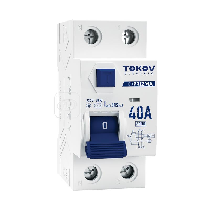 Выключатель дифференциального тока (УЗО) 2п (1P+N) 40А 300мА тип AC 6кА PRIZMA TOKOV ELECTRIC TKE-PZ60-RCDM-2-40-300-AC
