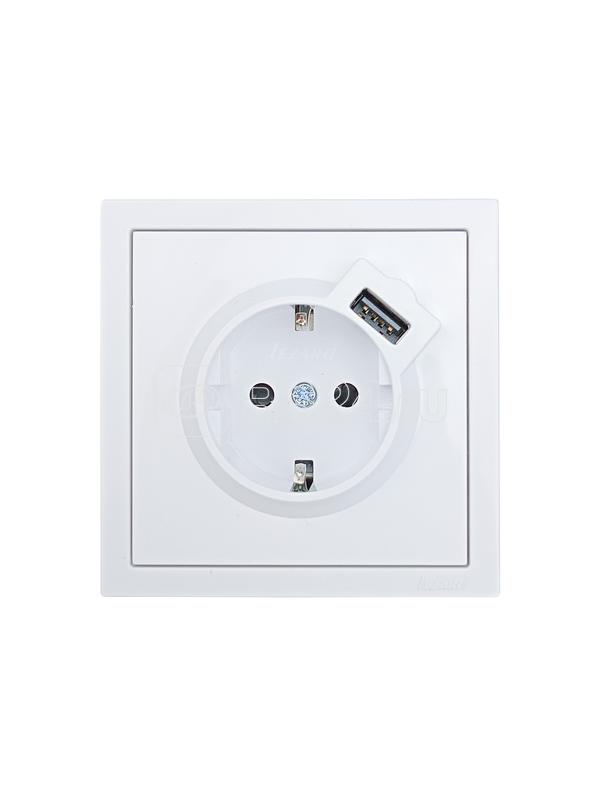 Розетка 1-м ZIMA IP20 + USB с заземл. механизм бел. LEZARD 704-0288-181