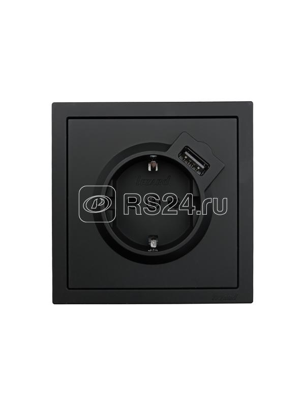 Розетка 1-м СП ZIMA IP20 + USB с заземл. механизм черн. бархат LEZARD 704-4288-181