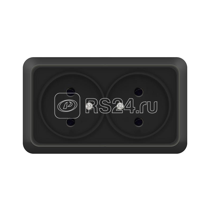 Розетка 2-м ОП Олимп 16А IP20 без заземл. черн. Universal 2215