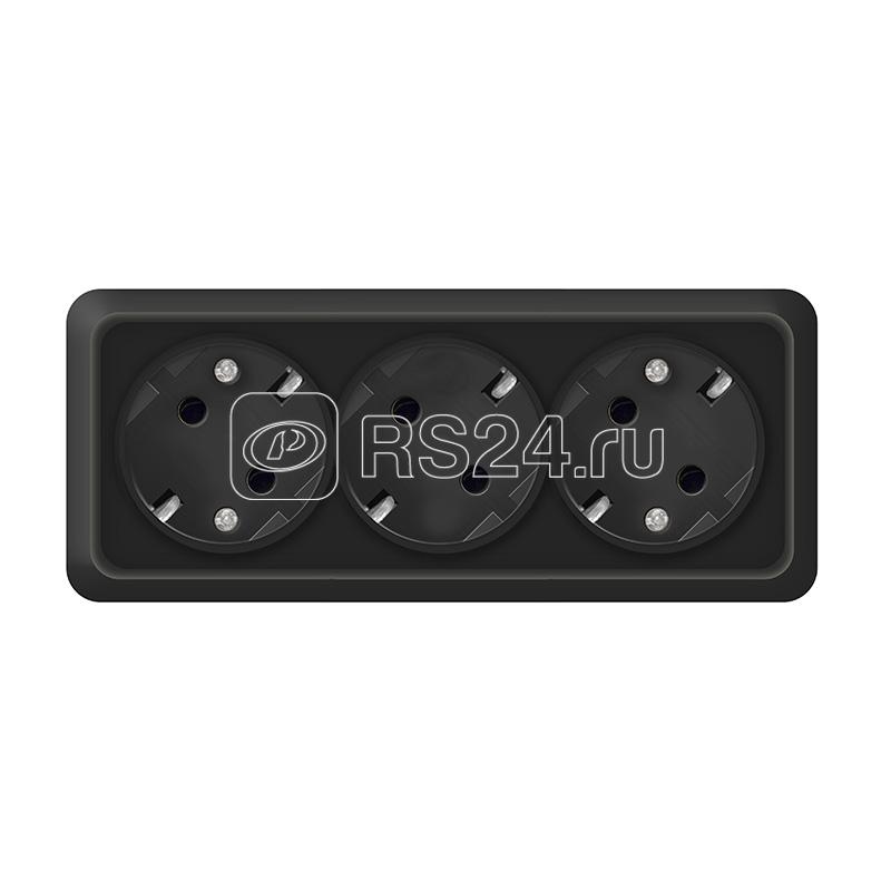 Розетка 3-м ОП Олимп 16А IP20 с заземл. черн. Universal 2218