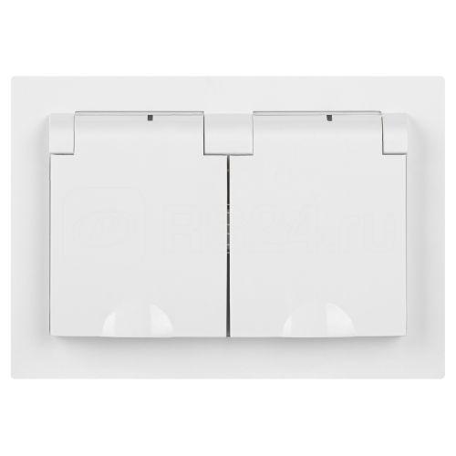 Розетка 2-м СП Accent 6-210-01 16А IP44 250В 2P+E Schuko с крышками защ. шторки AL/CU бел. Intro Б0063577
