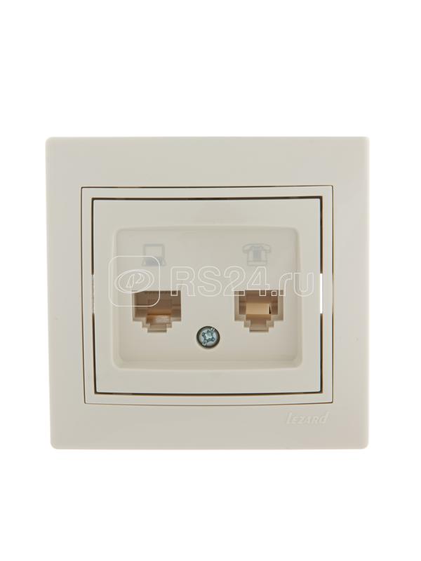 Розетка компьютерная + телефонная 2-м СП Mira RJ45 + RJ11 крем./крем.. LEZARD 701-0303-143