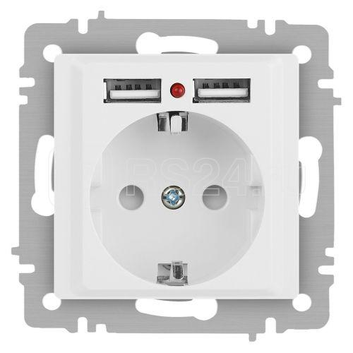 Розетка 1-м СП Accent 6-410-01М 16А IP20 250В P+E Schuko защ. шторки + 2хUSB бел. матов. Intro Б0063691