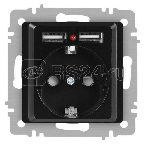 Розетка 1-м СП Accent 6-410-05 16А IP20 250В P+E Schuko + 2хUSB защ. шторки антрацит Intro Б0063698