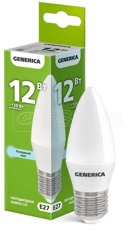 Лампа светодиодная C35 12Вт свеча 6500К E27 230В GENERICA LL-C35-12-230-65-E27-G