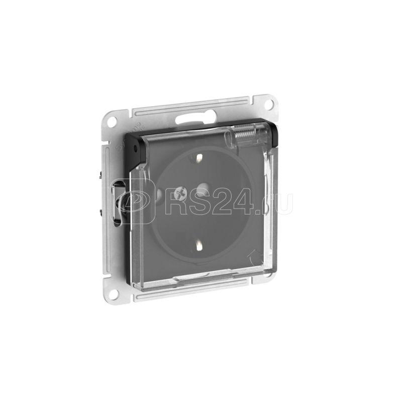 Розетка AtlasDesign Aqua 16А IP44 с заземл. защ. шторки с прозр. крышкой быстрозажим. клем. механизм карбон SE ATN441046S