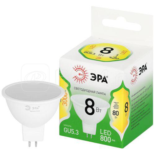 Лампа светодиодная GREEN LINE MR16-8W-830-GU5.3 GL 8Вт софит 3000К свет тепл. GU5.3 Эра Б0067082
