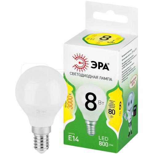 Лампа светодиодная GREEN LINE P45-8W-830-E14 GL 8Вт шар 3000К свет тепл. E14 Эра Б0067007