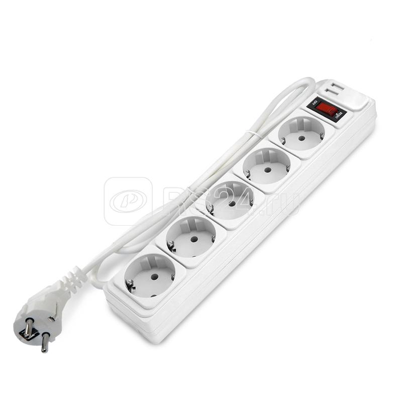 Удлинитель с сетевым фильтром 5х1.8м с заземл 10А 2.2кВт IP20 2хUSB ПВС 3х1 с выкл. бел. DOMTOK 2564
