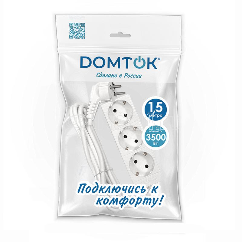 Удлинитель 3х1.5м с заземл. 16А IP20 3.5кВт ПВС 3х1 бел. DOMTOK 2389