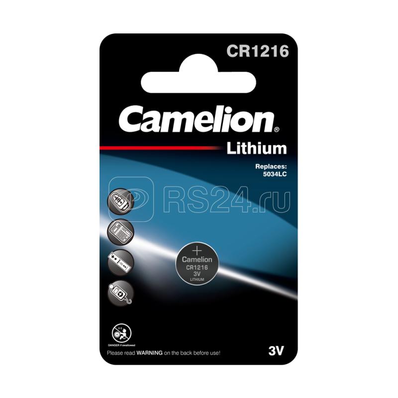 Элемент питания литиевый CR1216 BL-1 (блист.1шт) Camelion 3609
