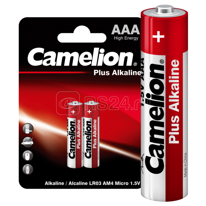 Элемент питания алкалиновый AAA/LR03 1.5В Plus Alkaline LR03-BP2 BL-2 (блист.2шт) Camelion 1651