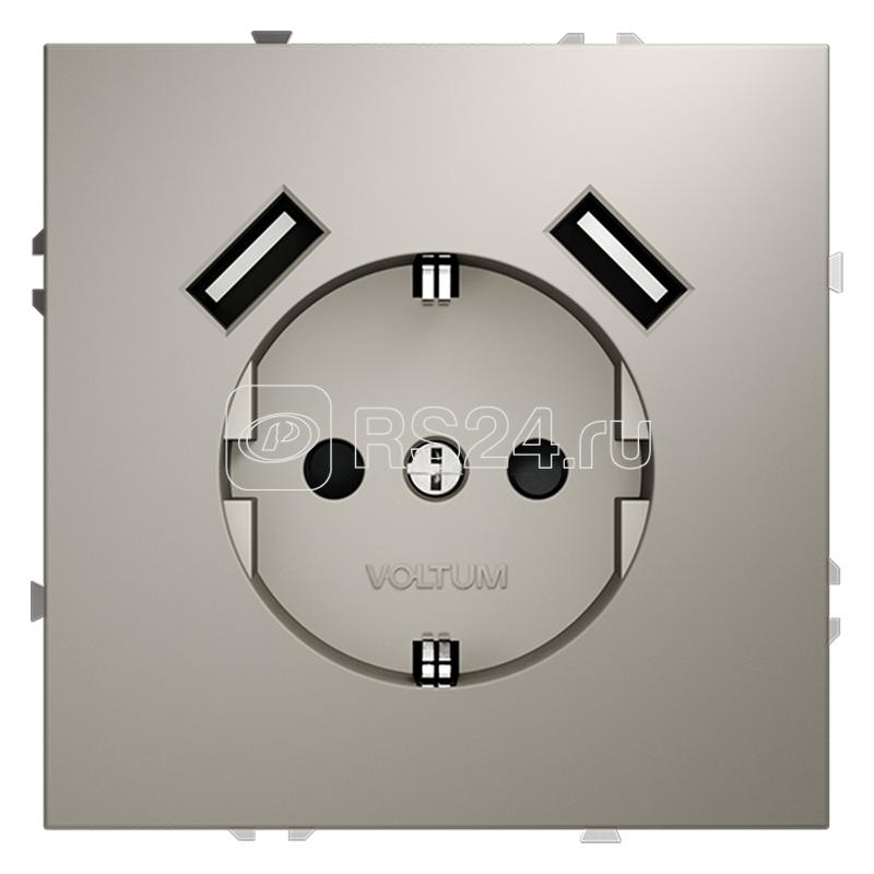 Розетка 1-м СП S70 16А с USB A+A с заземл. защ. шторки механизм кашемир Voltum VLS040403