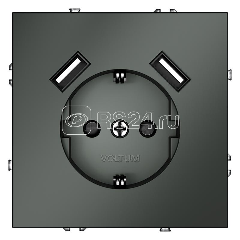 Розетка 1-м СП S70 16А с USB A+A с заземл. защ. шторки механизм титан Voltum VLS040406