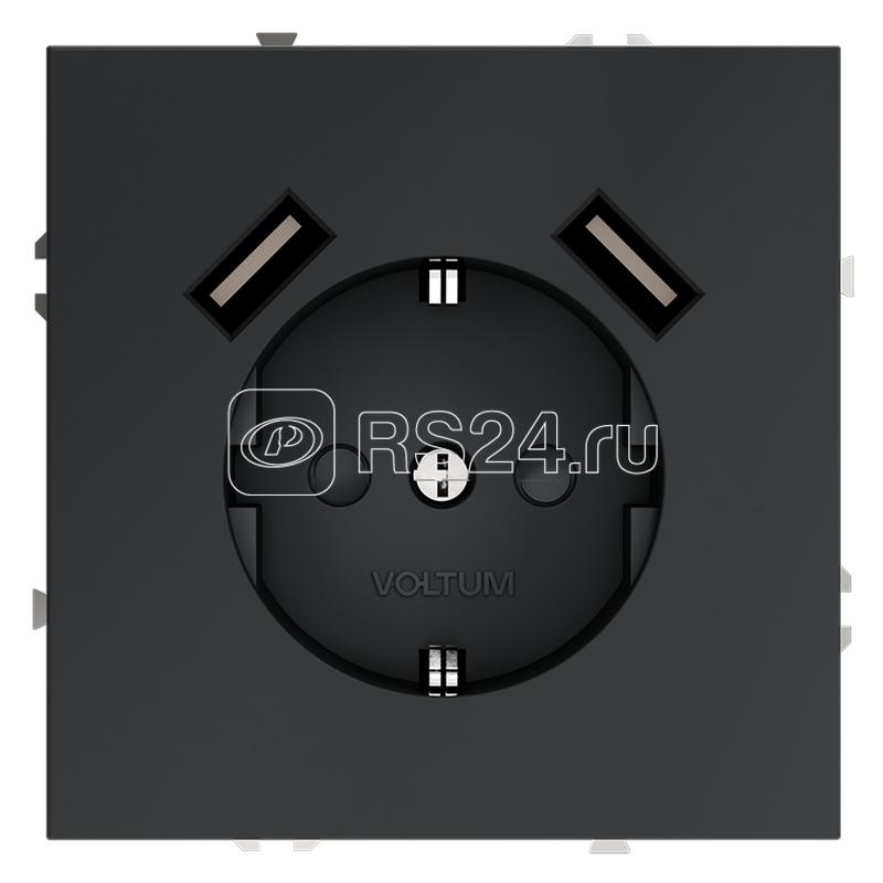 Розетка 1-м СП S70 16А с USB A+A с заземл. защ. шторки механизм графит Voltum VLS040407