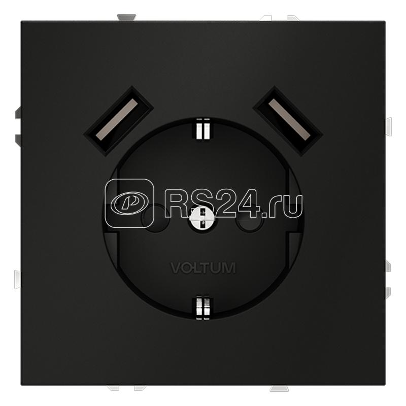 Розетка 1-м СП S70 16А с USB A+A с заземл. защ. шторки механизм черн. матов. Voltum VLS040408