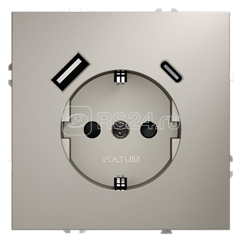 Розетка 1-м СП S70 16А с USB A+С с заземл. защ. шторки механизм кашемир Voltum VLS040503