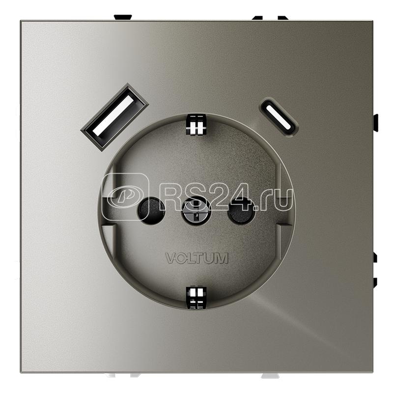 Розетка 1-м СП S70 16А с USB A+С с заземл. защ. шторки механизм шелк Voltum VLS040504
