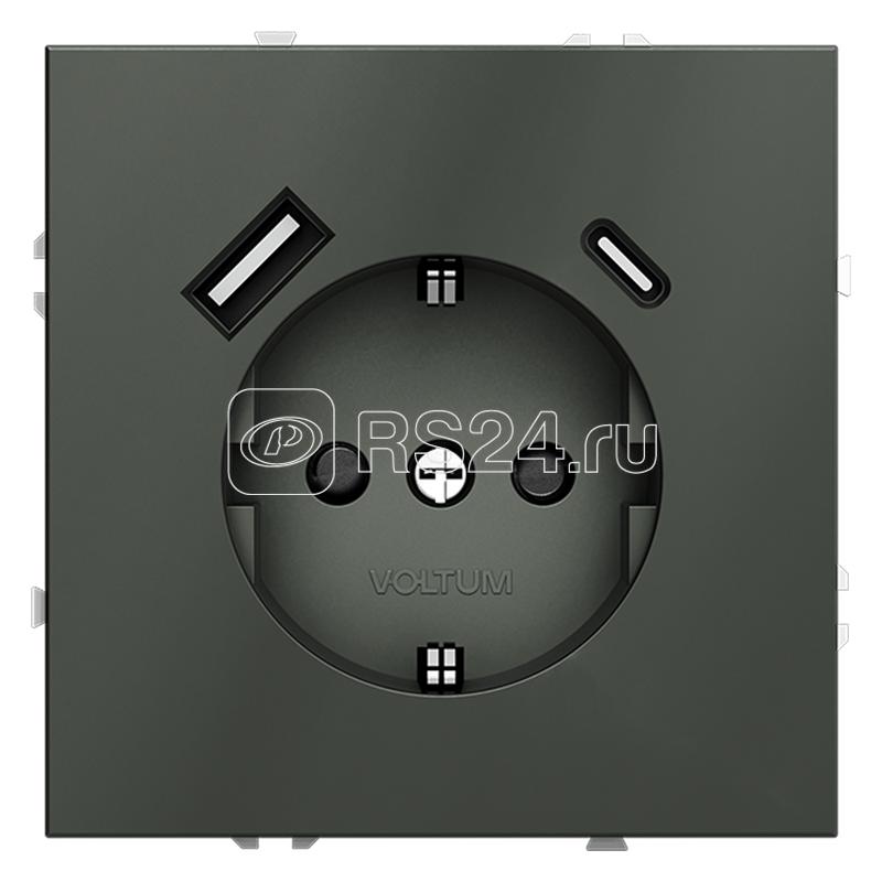 Розетка 1-м СП S70 16А с USB A+С с заземл. защ. шторки механизм титан Voltum VLS040506