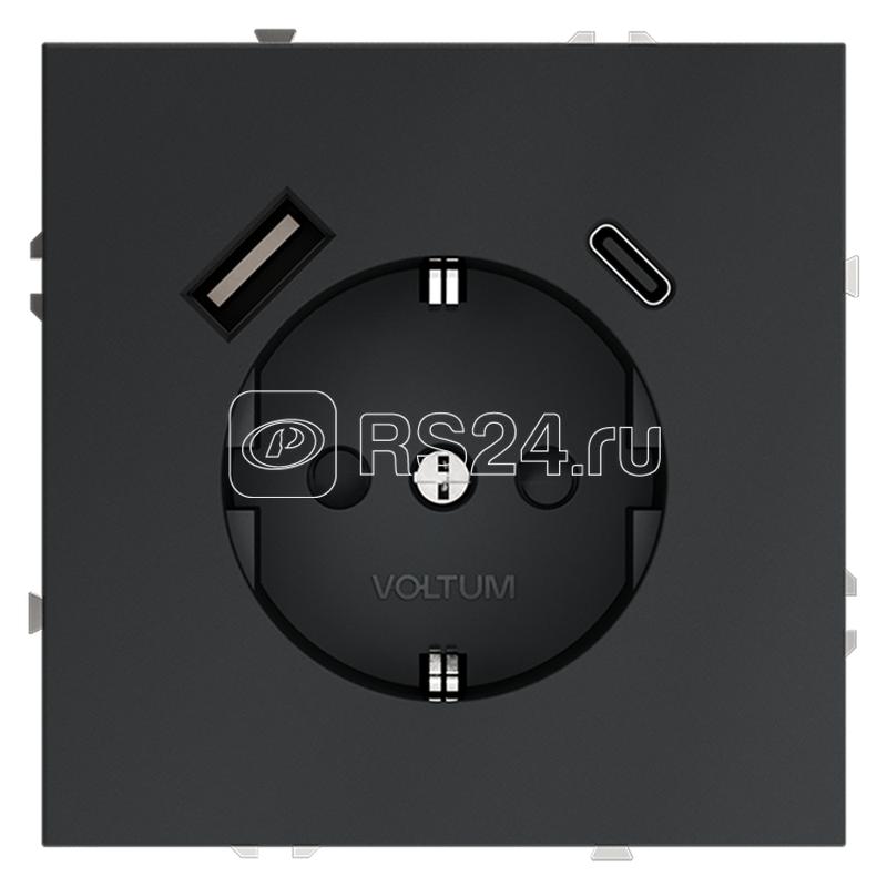Розетка 1-м СП S70 16А с USB A+С с заземл. защ. шторки механизм графит Voltum VLS040507