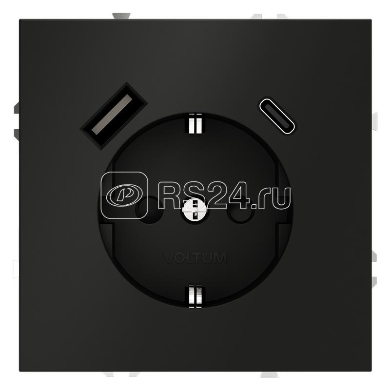 Розетка 1-м СП S70 16А с USB A+С с заземл. защ. шторки механизм черн. матов. Voltum VLS040508
