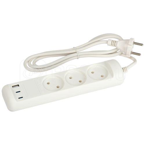 Удлинитель электрический U-3-1.5m-USB-W 3 розетки + 3xUSB A+C 1.5м 10А бел. Эра Б0069075