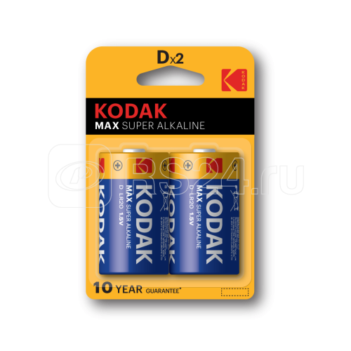 Элемент питания алкалиновый D/LR20 1.5В MAX SUPER Alkaline (блист.2шт) 30952843-RU1 KODAK Б0005129