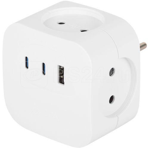 Разветвитель 4-м SP-4-3USBAC-W + 3 USB A+C со шторками 10А бел. Эра Б0069083