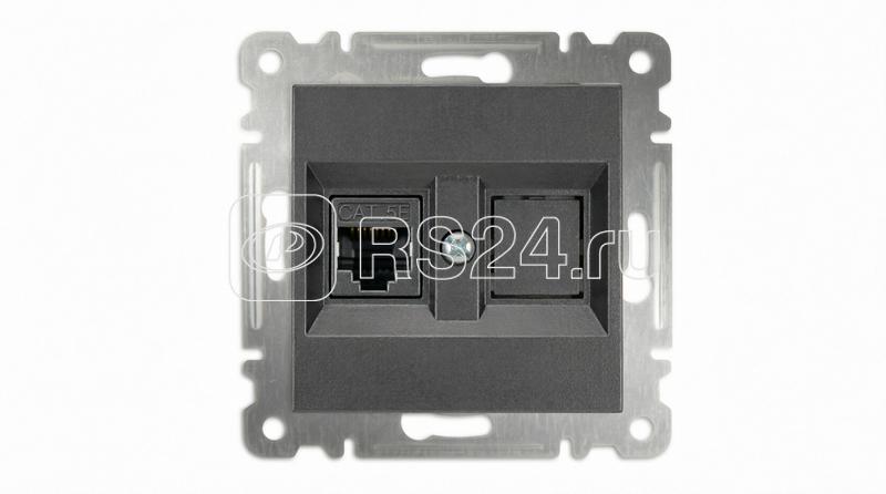 Розетка компьютерная 2-м без зазмел. Cat 5 механизм дым. Makel 57050035