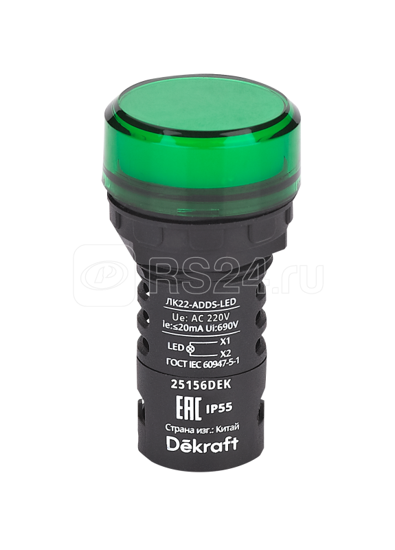 Лампа коммутационная ADDS ЛК-22 d22 220В AC IP55 LED зел. DEKraft 25156DEK
