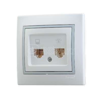 Розетка компьютерная + телефонная 2-м СП Mira RJ45 + RJ11 IP20 с сер. вставкой бел. LEZARD 701-0215-143