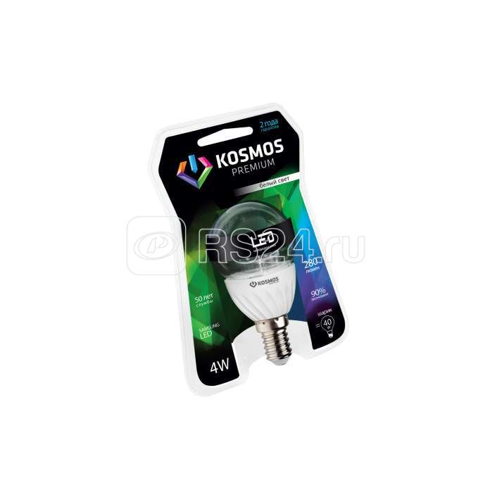 Лампа светодиодная KOSMOS premium 4Вт Шар прозрачный 45мм E14 230В 4500К Космос KLED4wGL45230vE1445C