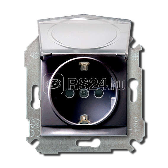Розетка 1-м СП Simon34 16А IP44 с заземл. защ. шторки с крышкой механизм графит Simon 34445-038