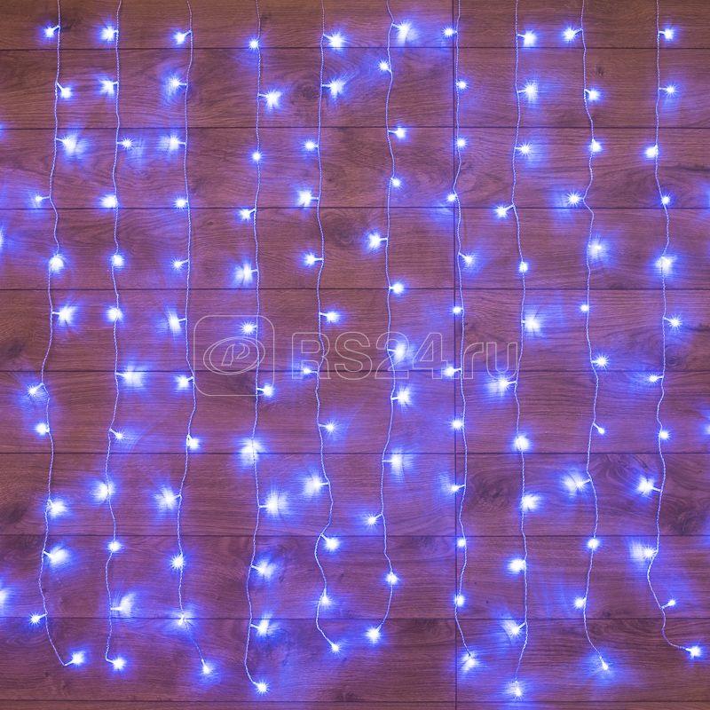Гирлянда светодиодная "Светодиодный Дождь" 1.5х1.5м 144LED син. 12Вт 230В IP20 с контроллером провод прозр. Neon-Night 235-033