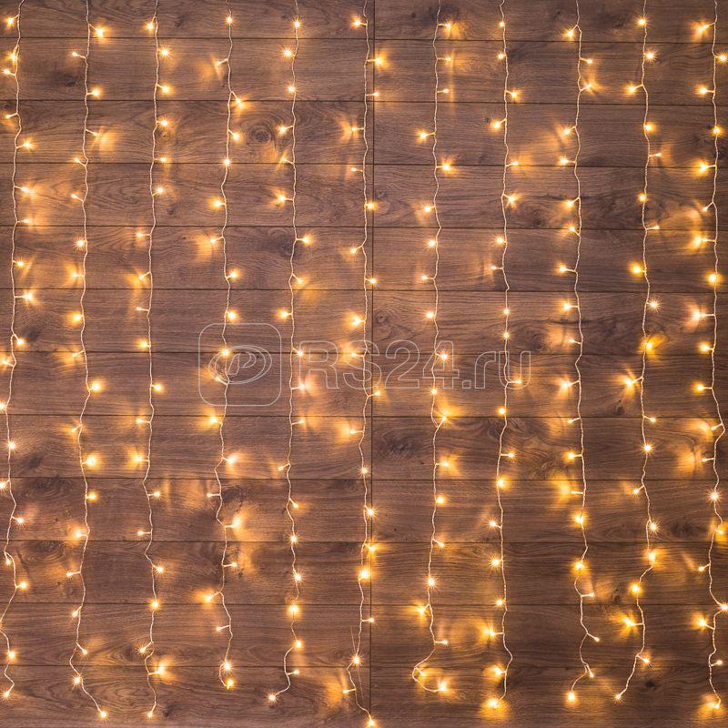 Гирлянда светодиодная "Светодиодный Дождь" 1.5х1.5м 144LED тепл. бел. 12Вт 220-240В IP20 свечение с динамикой с контроллером провод прозр. Neon-Night 235-036