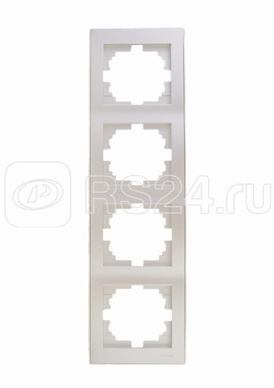 Рамка 4-м Rain вертикал. без вставки метал. жемчуж./бел. LEZARD 703-3030-154