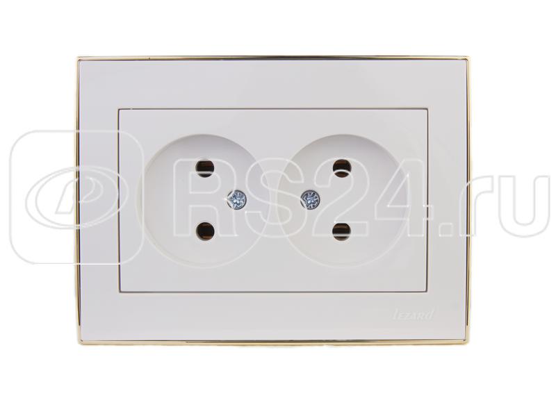 Розетка 2-м СП Rain 16А IP20 без заземл. с зол. боковой вставкой керамика бел. LEZARD 703-0226-128