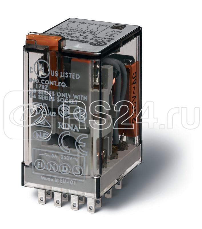 Реле миниатюрное универс. электромеханич. монтаж в розетку 4перекл. 7А контакты AgNi кат. 24В AC RTI опции: кнопка тест + механич. индикатор FINDER 553480240040