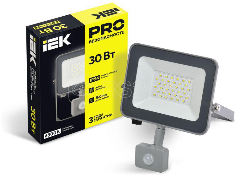 Прожектор светодиодный СДО 07-30Д 30Вт 6500К IP54 с датчиком движ. сер. IEK LPDO702-30-K03