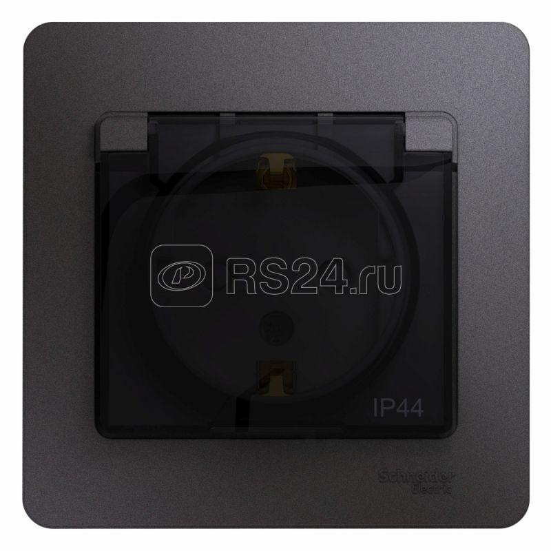 Розетка 1-м СП Glossa 16А IP44 250В с заземл. защ. шторки с крышкой в сборе графит SE GSL001348