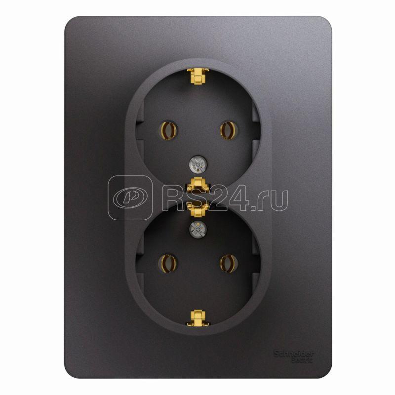 Розетка 2-м СП Glossa 16А IP20 250В с заземл. в сборе графит SE GSL001324