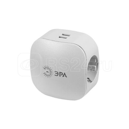 Разветвитель 3-м с заземл. 16А IP20 SP-3e-USB-2A 220В + 2хUSB 2000мА защ. шторки бел. Эра Б0015243