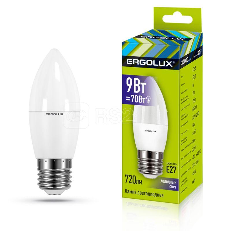 Лампа светодиодная LED-C35-9W-E27-6К 9Вт свеча матовая 6500К холод. бел. E27 220-240В Ergolux 13172