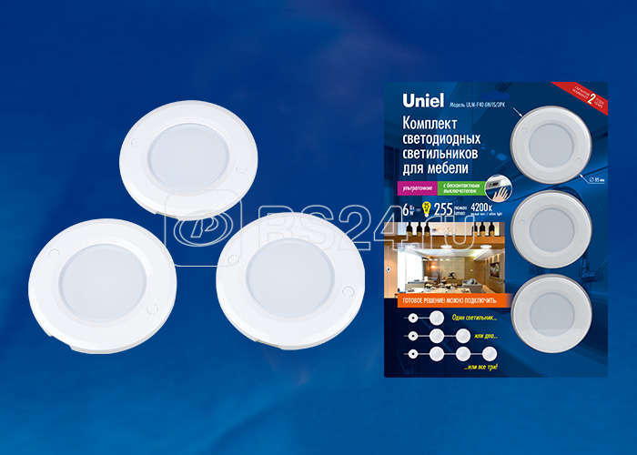 Светильник светодиодный ULM-F40-6Вт/4200К/DIM SENSOR IP20 WHITE диммер. D85х6.5мм бел. Uniel UL-00002887