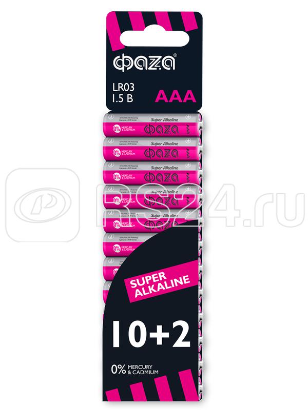 Элемент питания алкалиновый AAA/LR03 1.5В Super Alkaline SBL-10+2 (уп.12шт) ФАZА 2854612