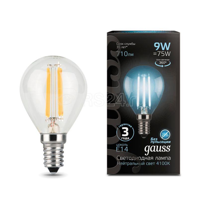 Лампа светодиодная филаментная Black Filament 9Вт P45 шар 4100К нейтр. бел. E14 710лм GAUSS 105801209