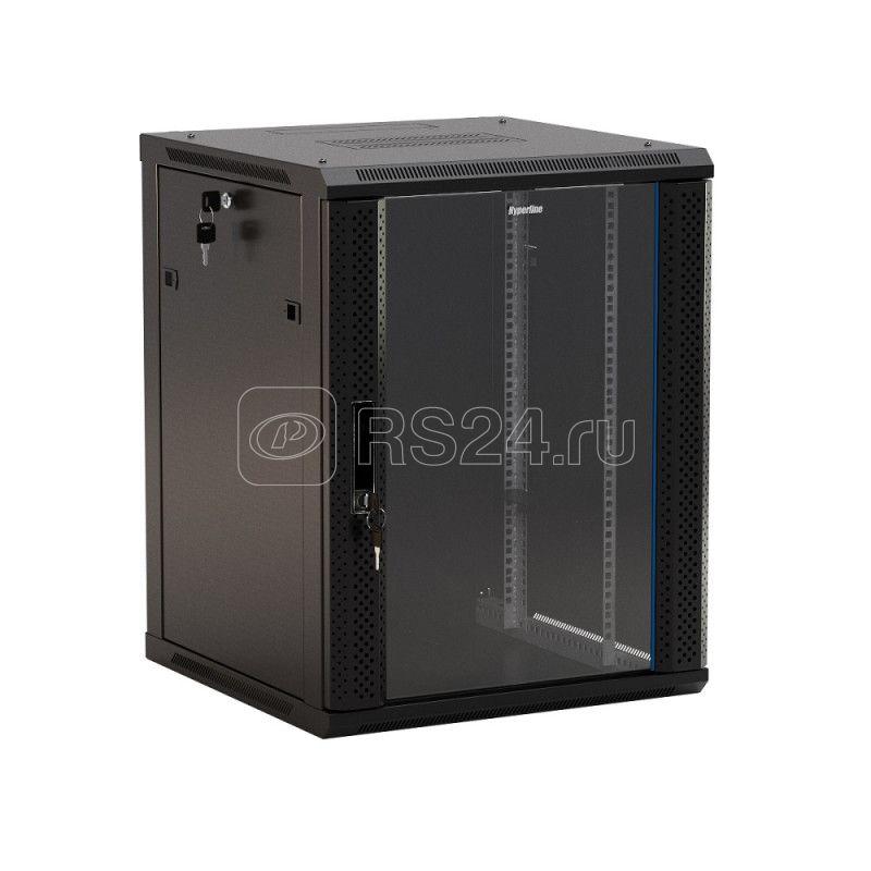 Шкаф настенный TWB-1866-GP-RAL9004 19дюйм 18U 908х600х600мм стекл. дверь с перфорацией по бокам ручка с замком черн. (RAL 9004) (разобранный) Hyperline 392642